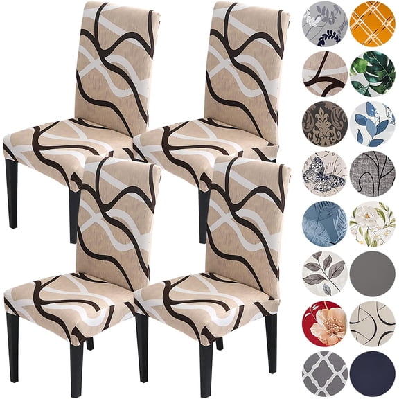Chair Covers for Dining Room Set of 4,Stretch Spandex Parsons Chair Slipcovers,Washable Anti-dust Chair Seat Covers for Kitchen,Wedding,Party (Beige, 4 Pack)