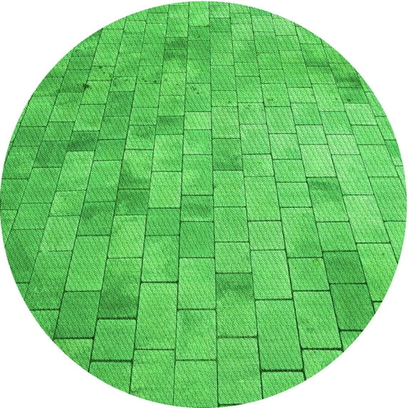 Ahgly Company Machine Washable Indoor Round Transitional Neon Green Area Rugs, 5' Round