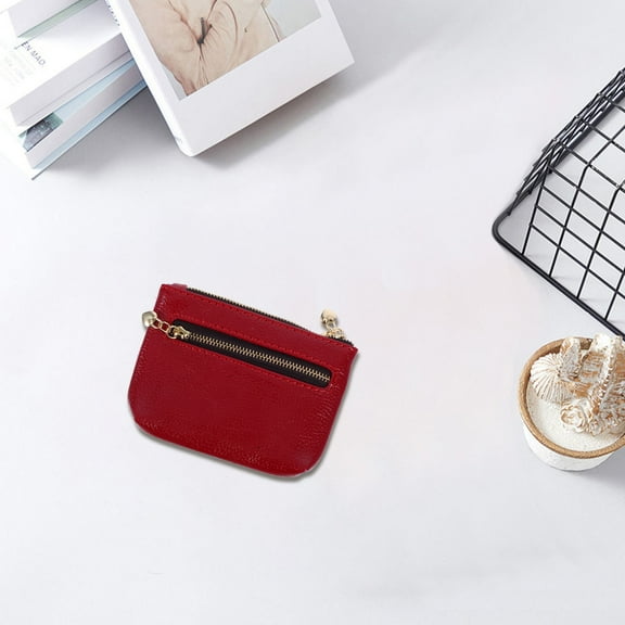 ELAYARD 1Set Small Hand Purse Wallet for Women Red PU Change Storage with Zipper Closure for Shopping