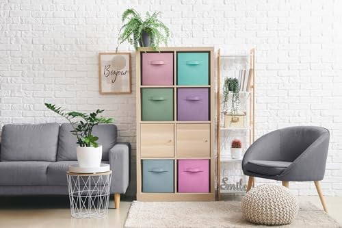 Fabric Storage Cubes - 6 Foldable Storage Bins for Organizing Pantry, Cubbies, Toy Box - Clothes Storage & Closet Organizer - 11 Inch Collapsible Cube Baskets for Shelves with Handle