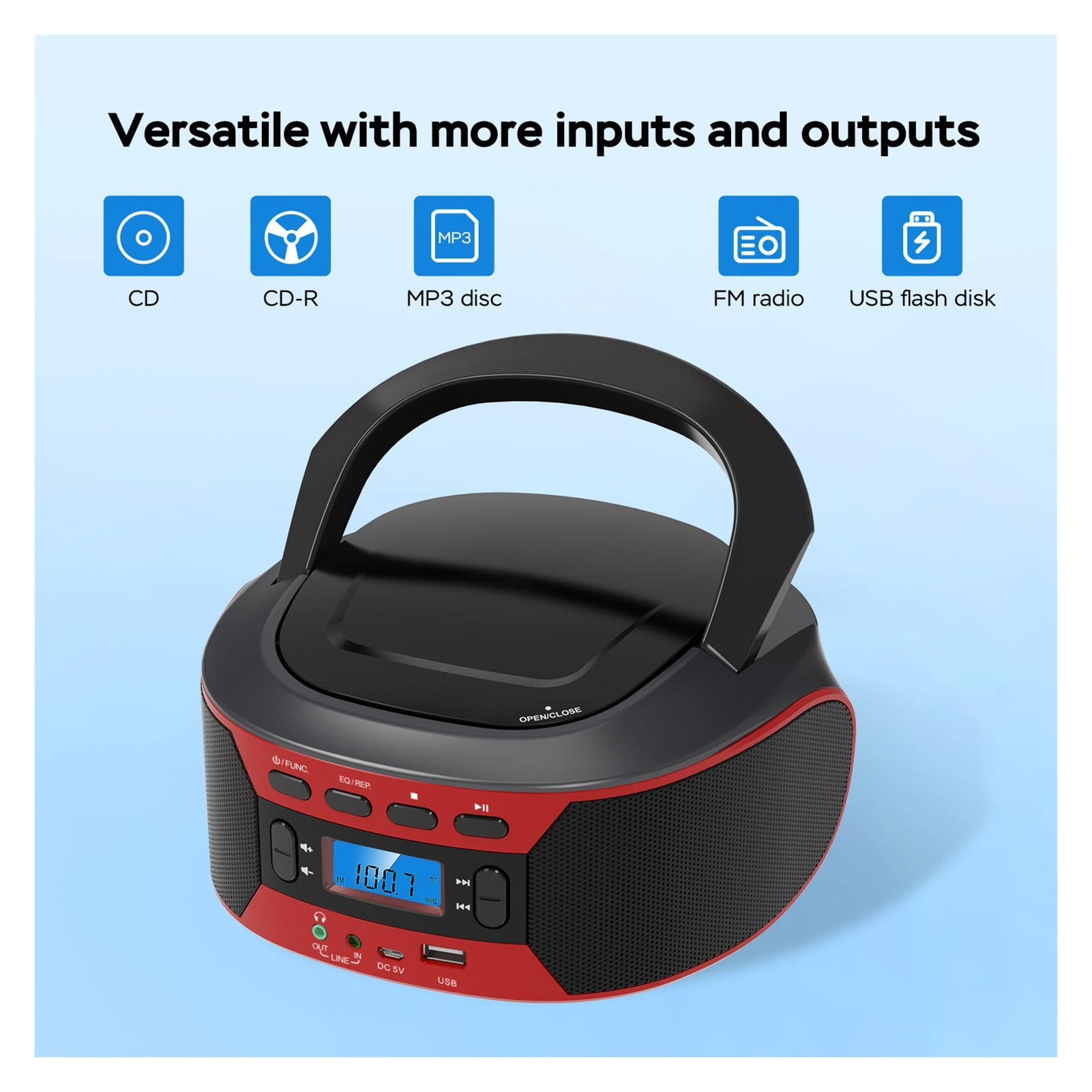 CD Player Bluetooth AUX IN Input Support Headphones 5 EQ Modes Multifunctional Digital ,Multi-Functional