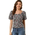 thumbnail image 1 of Tops Florales Estilo Campesino Con Mangas Abullonadas Y Cuello En Forma De Corazón De Pradera Para Mujer Negro M, 1 of 6