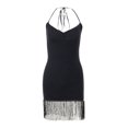 thumbnail image 4 of Franhais Women's Casual Dress Solid Color Sleeveless Halter Strap Design Knit Tassel Hem Dress, 4 of 9