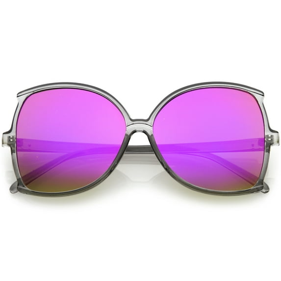 Women's Oversize Butterfly Sunglasses Slim Arms Colored Mirror Lens 61mm (Smoke / Purple Mirror)