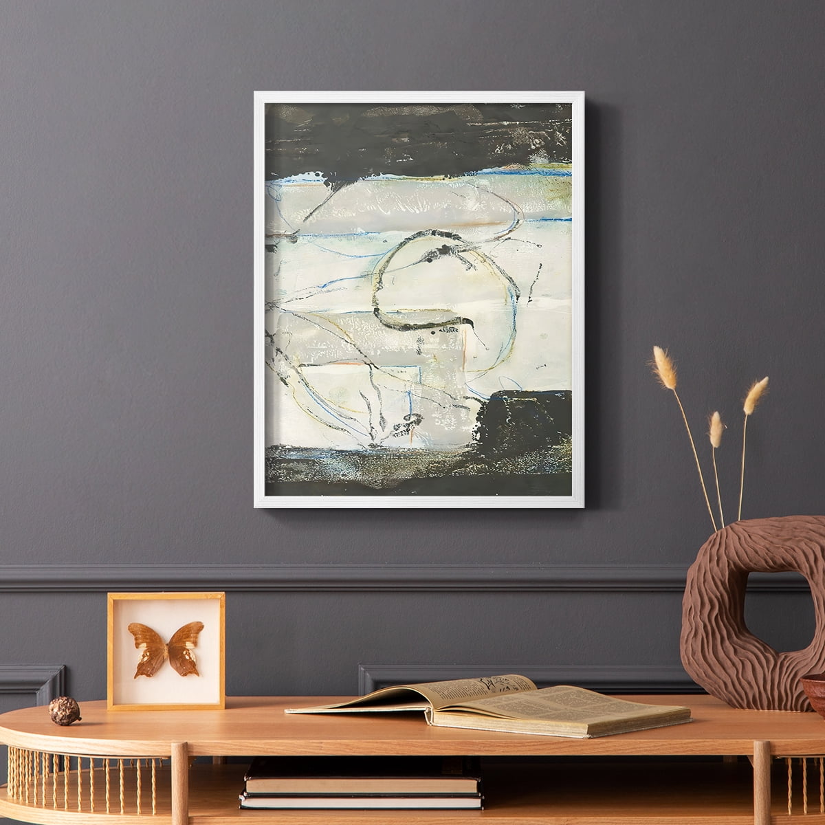Continuing Energy I Framed Print in White Solid Wood Framed Print No Nail Hanging