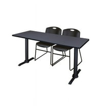 Regency Cain 66" x 24" Training Table- Grey & 2 Zeng Stack Chairs- Black