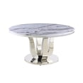thumbnail image 2 of Maklaine Round White Marble Dining Table w/ Lazy Susan & Stainless Steel, 2 of 4