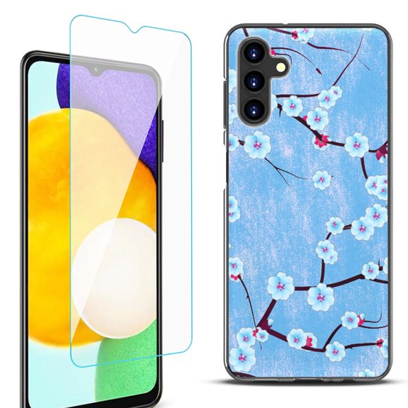 Slim-Fit Protective Fashion Phone Case (Black) for Samsung Galaxy A13 5G, with Tempered Glass Screen Protector, by OneToughShield ® - Blossom Sky