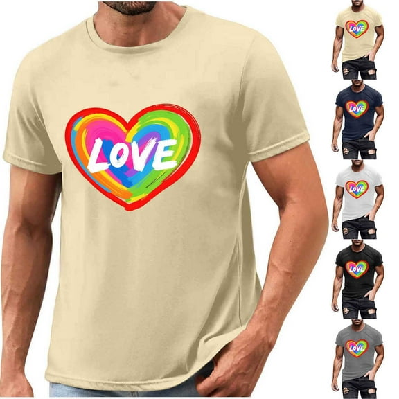 Mens Gifts! lcziwo Mens Graphic T-Shirts Summer Cotton Basic Tees Tops Casual Loose Crew Neck Short Sleeve Shirts Fashion Heart Printed Blouse Black S