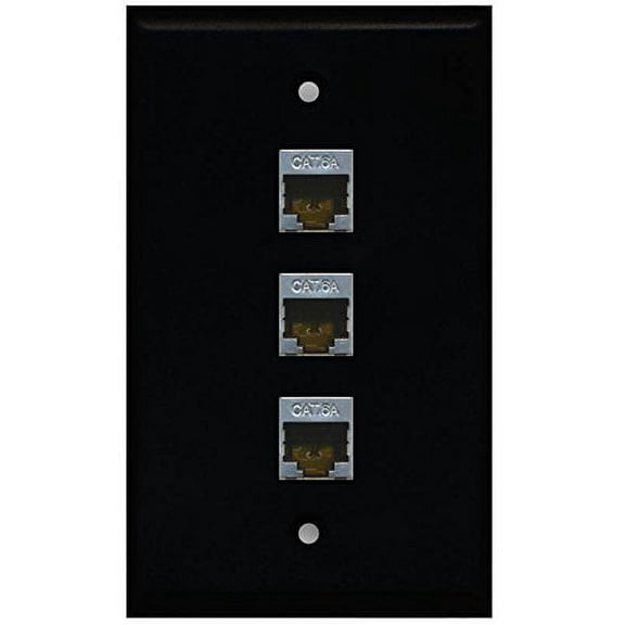 RiteAV - (1 Gang Flat 3 Port Cat6a Ethernet Jack Wall Plate Black