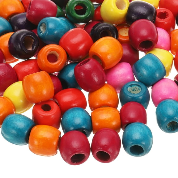 Uxcell 200 Pcs Natural Wooden Beads for Crafts Jewelry, Multi-Colored (16 x 17mm, 7mm Hole)