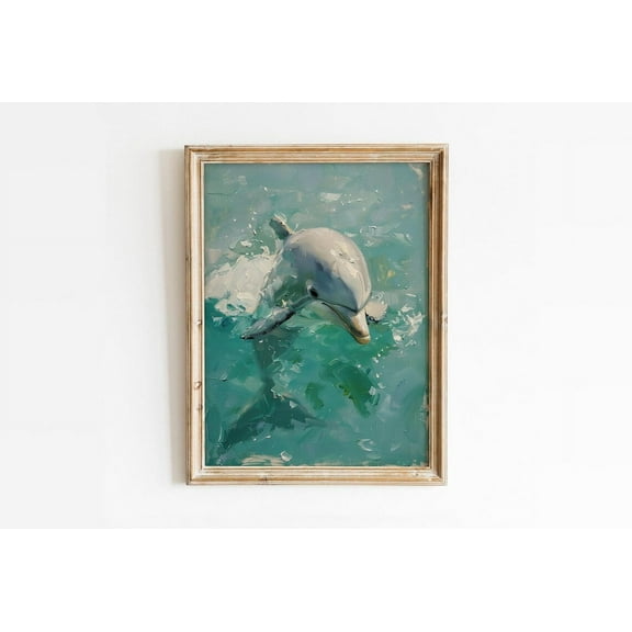 Kna Prints - 1 Pc Poster Cute Dolphin Wall Art, Trendy Fny Animal , Preppy Room Decor, Girly Summer Print, Blue Maritime Nursery Wall Art, UNFRAMED-8x12