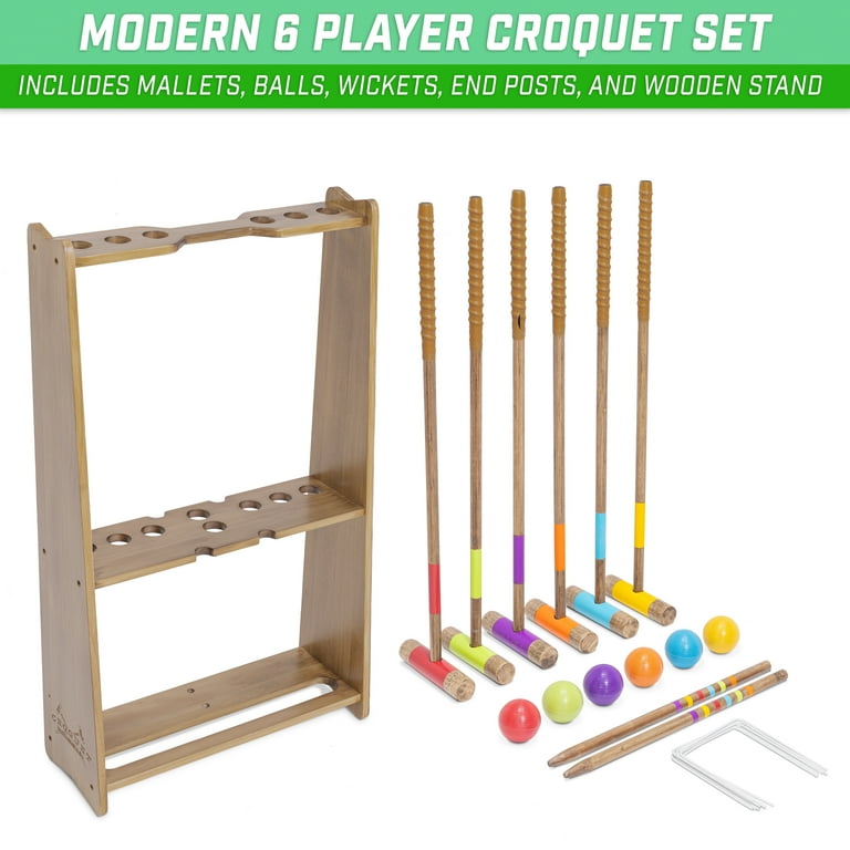 クレムドアン ６点セット GoSports Croquet Set, 6-Player with Wooden Stand and Stained