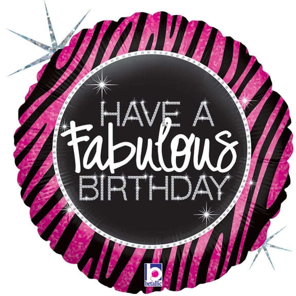 Betallic Zebra Stripes Have A Fabulous Birthday 18" Foil Balloon, Pink Black