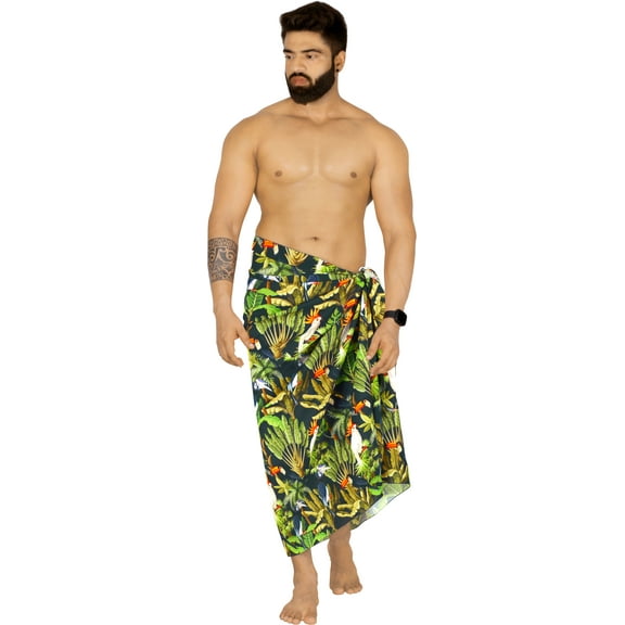 LA LEELA Men's Swim Trunk Beachwear Sarong Pareo Wrap One Size Multi, Cockatoo Summer Vacation Aloha