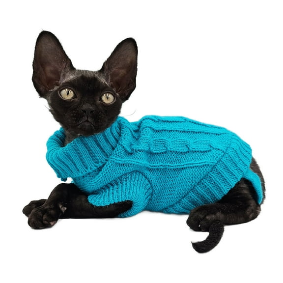 YokoKat Turquoise Turtleneck Cat Sweater Size Small