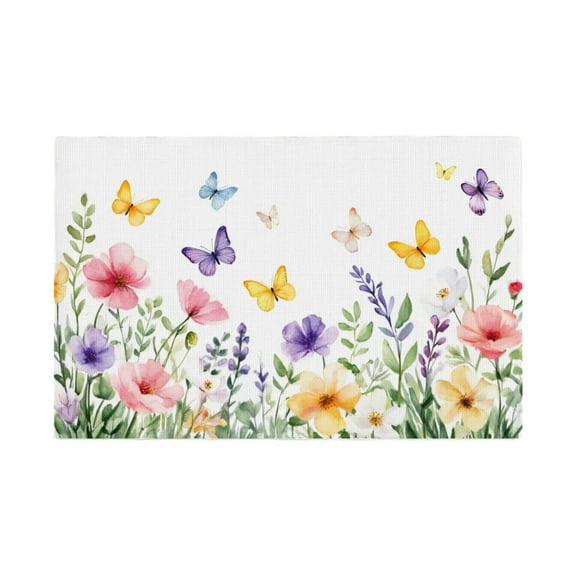AshasdS Watercolor Floral and Butterfly Linen Table Mats Set of 4 12x18 inch for Spring Summer Home Table Decor