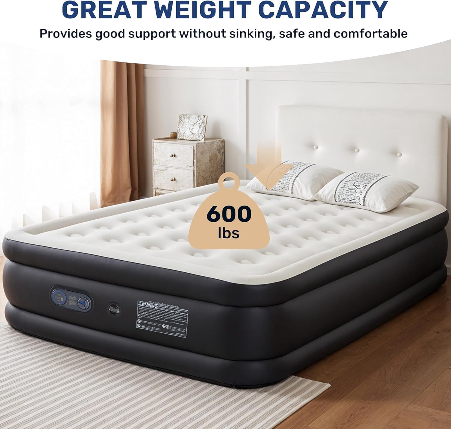 Portable Camping Air Mattress with Built-in High-Speed Electric Pump, Waterproof Inflatable Airbed with Carry Bag for Home, Travel & Guests