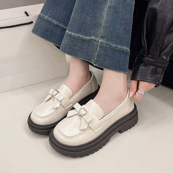 Women Girls Leather Flat Loafer Ladies Casual Comfy Slider Low Wedge Heel Work Shoes Beige 5.5