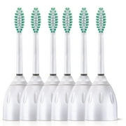 E-Series Brush Heads, Compatible with Philips Sonicare Essence, Xtreme, Elite and Advance Tootbhrush - Pack of 6
