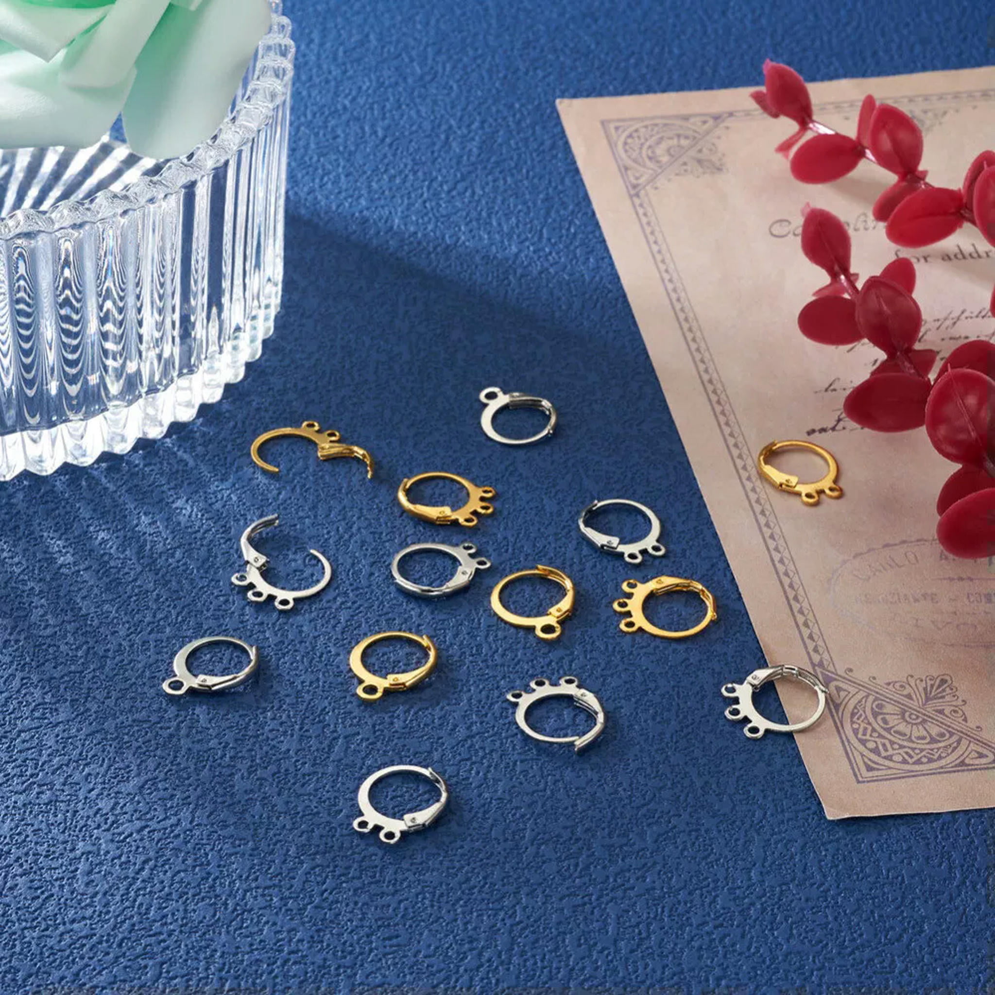 U8MO 180pcs Platinum Golden Brass Huggie Hoop Earring Findings Earring Hooks 15~16mm