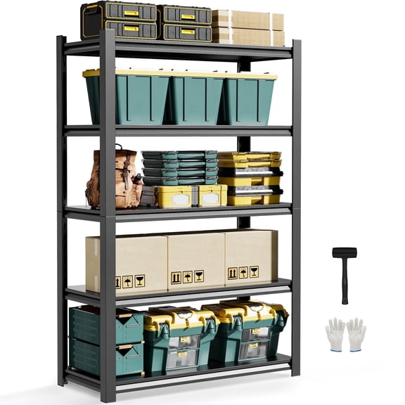 CXUZCZ 5-Tier Heavy Duty Garage Shelf Units, 72"H x 24"L x 48"W Adjustable Shelving Rack for Kitchen Garage Living Room, Black