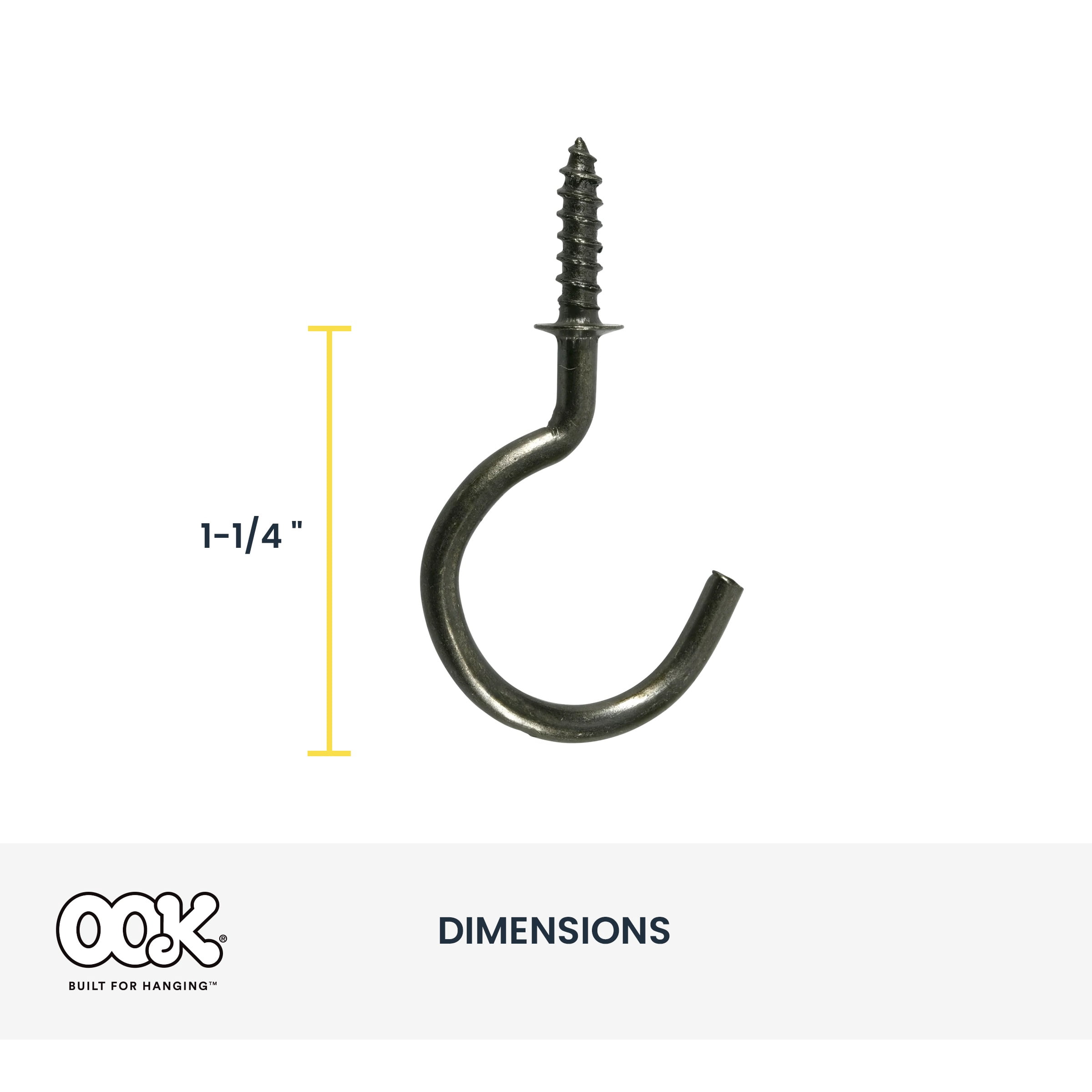 Ook Cup Hooks, 1-1/4", 1 lbs, Screw Hooks, Steel, Matte Brass, 40 pack