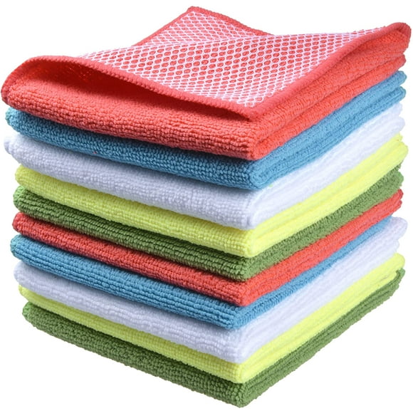 LoonWear Microfiber Dish Cloth for Washing Dishes Dish Rags Best Kitchen Washcloth Cleaning Cloths with Poly Scour Side 5 Color Assorted 12inchx12inch 10pack Assorted Color 12inchx12inch 10pack
