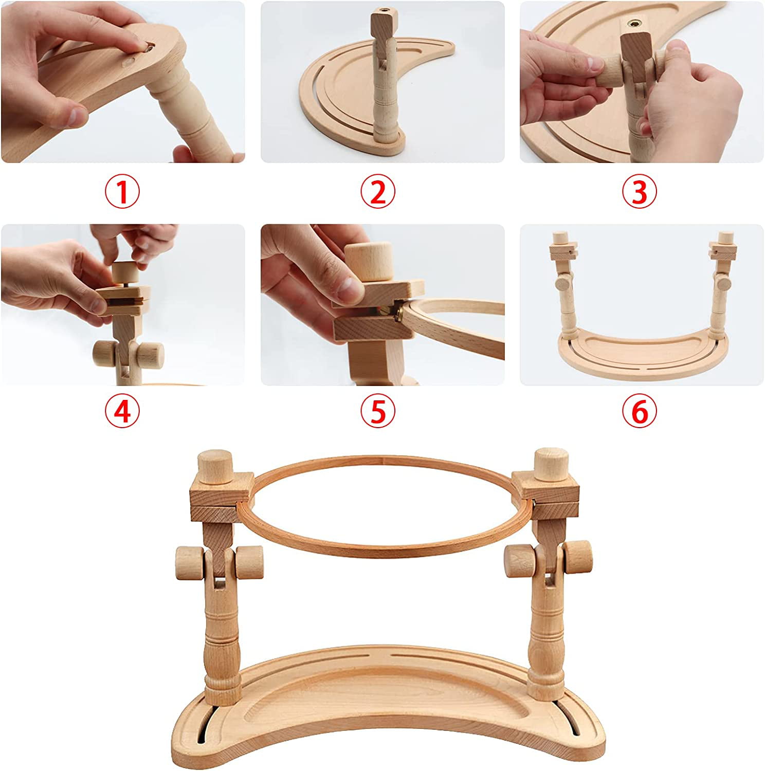 Adjustable Embroidery Hoop Stand,Hands Free Beech Wood Embroidery Hoop  Holder Frame, with 4 Bead Trays, Rotated Needlepoint Holder Stand, for  Cross