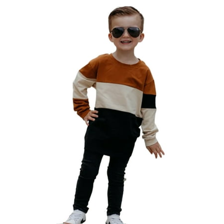 

AMILIEe Toddler Baby Boy Girl Long Sleeve Cotton Pullover Sweatshirt Tops Long Pants Set