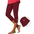 thumbnail image 2 of Women's High Rise Solid Color Capris Slim Fit Tummy Smoothing Leggings Functional Side Pockets for Yoga Gym or Daily Lounge Versatile Workout JASKFLY Red S, 2 of 8