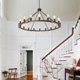 thumbnail image 7 of Farmhouse Wagon Wheel Chandelier 47" Black Rustic Light Fixtures 18-Light Wood Round Chandelier for Foyer Living Room Entryway Dining Room, 7 of 7