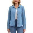 thumbnail image 1 of Camisa de mezclilla para mujer INSPIRE CHIC de manga larga, atuendos de primavera, camisa de botones vaquera, top de mezclilla M azul, 1 of 6