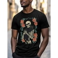 thumbnail image 3 of Skull Black Cat Men's T Shirts Vintage Abstract T-Shirt for Men Crew Neck Tees Cotton Tops, Black, S, 3 of 7