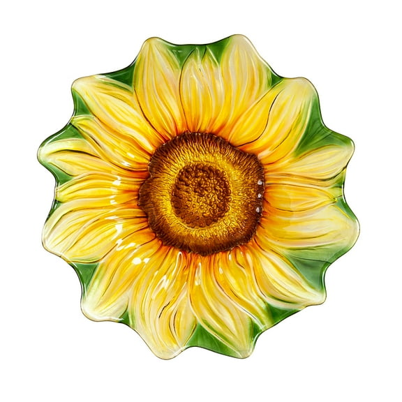 18" Hand Painted and Embossed Shaped Bird Bath, Sunflower