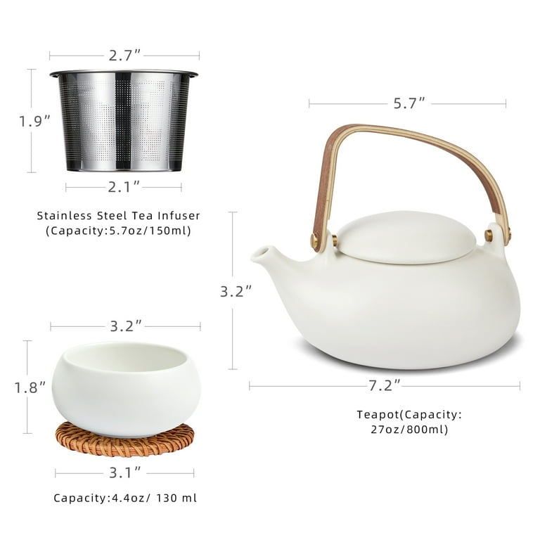 ZENS Japanese Tea Set with Infuser, Modern Bentwood Handle 27 oz