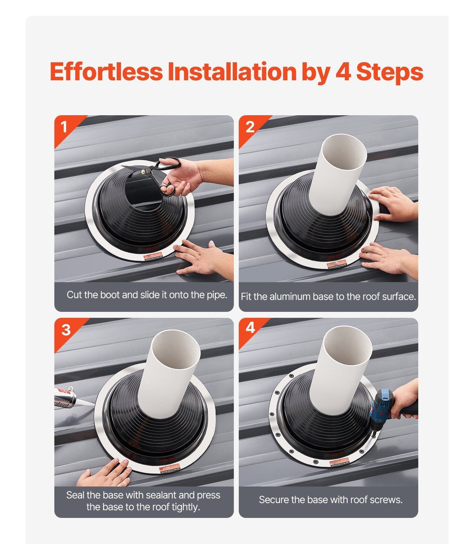 Roof Pipe Flashing Boots 2-Pack - 6-11 Inch Pipe - High Temp EPDM - Metal Roof Leak Seal - Black Flexible Vent Boot for Chimneys & Vents