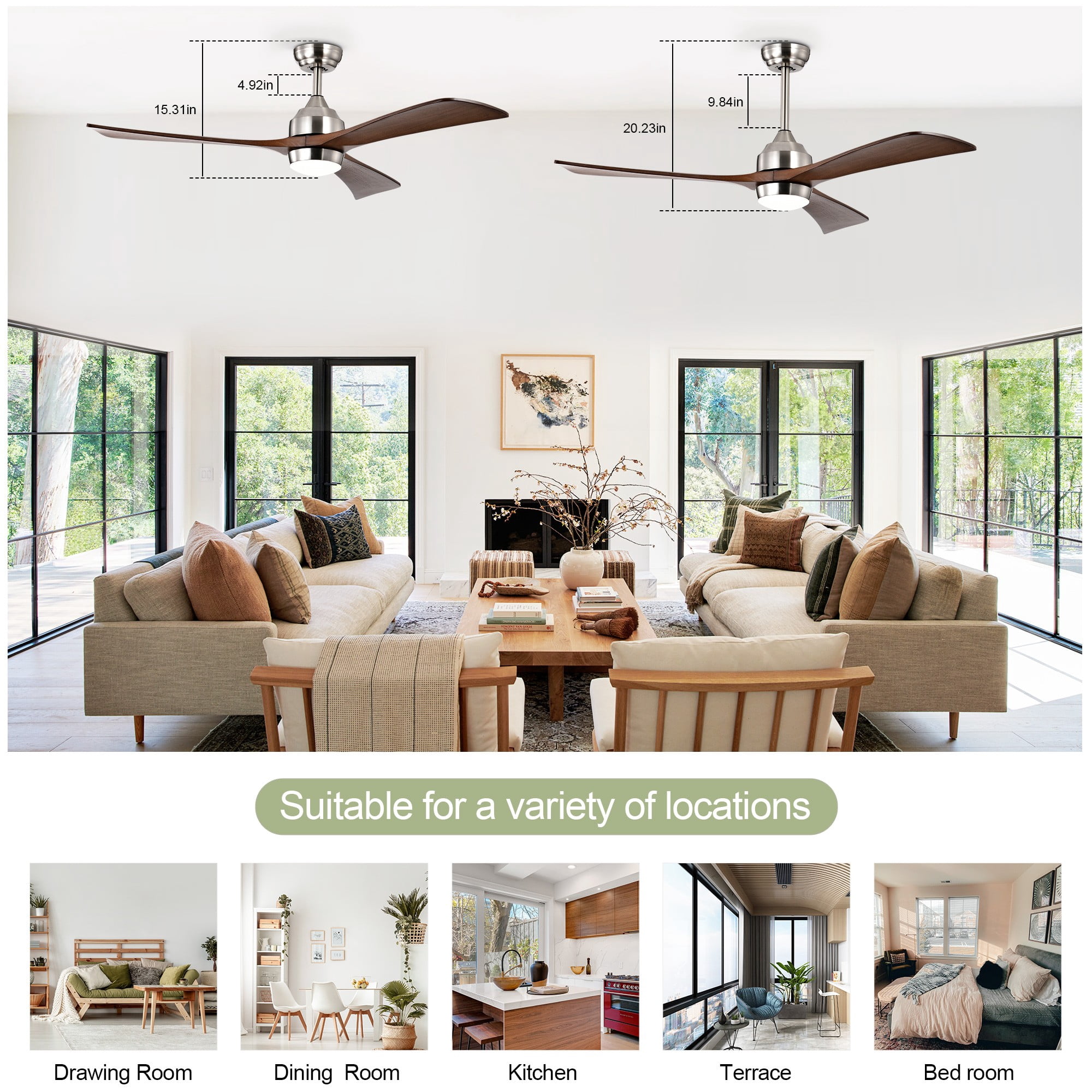 BOFANG 52" Ultra Quiet Ceiling Fan for Bedroom & Living Room,Wood Blades, Remote Light,Nickel