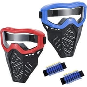 2 Pack Tactical Face Shield Mask Protective Goggles  Eye Protection for Kids Red and Blue - Compatible with Nerf Rival, Apollo, Zeus, Khaos, Atlas, Artemis, and N-Strike Elite Blasters (B&R) 8" x 8"