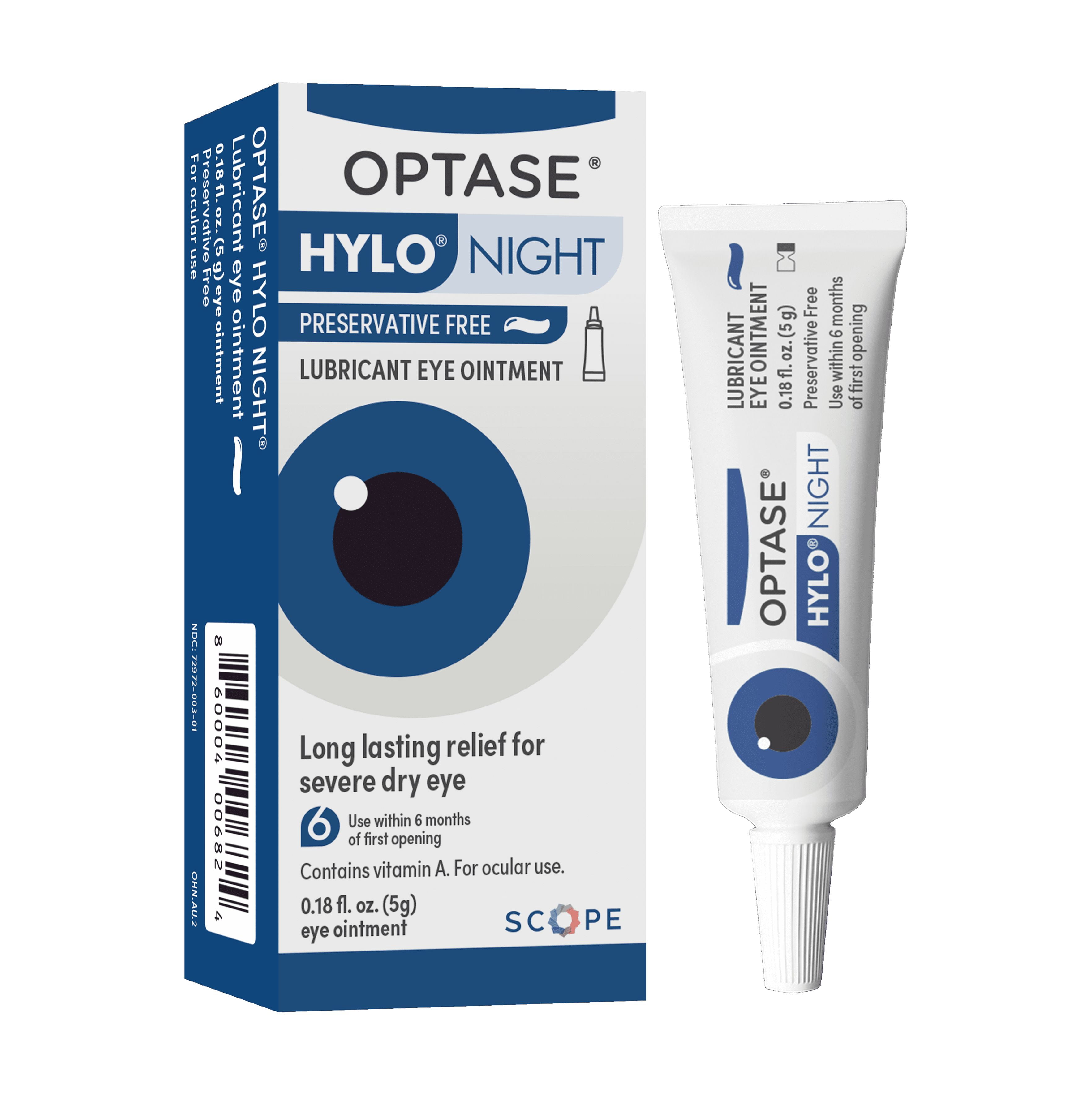 (6 pack) OPTASE Hylo Night Dry Eye Ointment - Nighttime Relief for Dry Eyes