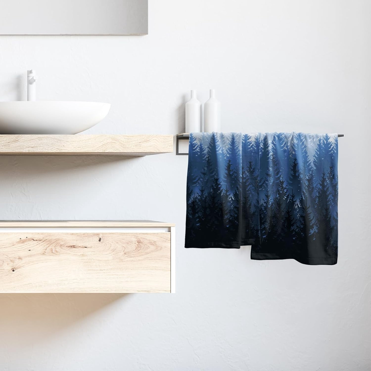 Foggy Forest Hand Towels 2 Pieces, Blue Winter Birch Trees Nature Landscape Towels Soft Quick Dry Microfiber Towel Multipurpose for Bathroom Hotel Gym Spa,28X14 Inch