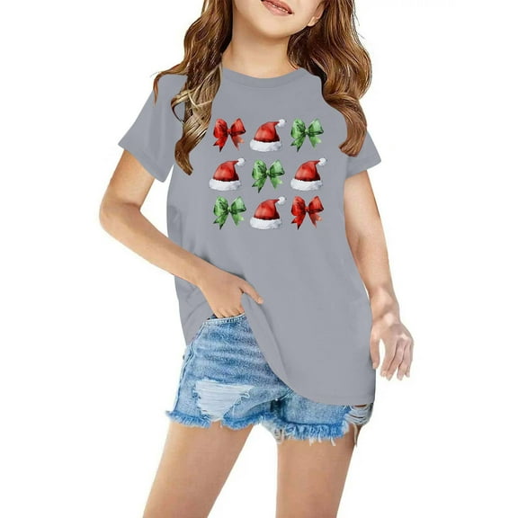 Zwiiyzr Toddler Boys and Girls Cute Christmas Shirts Fashion Printed Casual Short Sleeve Crewneck Cotton Top 3-10 Years Gray