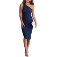 thumbnail image 1 of Vestido PRETTYGARDEN Ajustado con Hombro Descubierto y Fruncido Azul Marino Talla L, 1 of 7