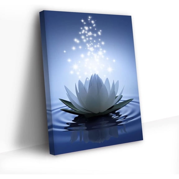 White Lotus Flower Wall Art Zen Bathroom Wall Decor Spa Canvas Artwork Abstract Floral Picture Prints Meditation Spiritual Yoga Room Decor Ready to Hang (12"x18"(30x45cm))
