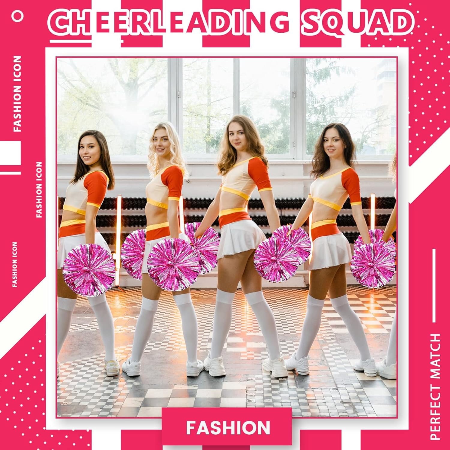 Cheer pom pom, 8 PCS Cheerleading Pom Poms, Premium Metallic Pom Poms Set Cheering Hand Flowers Handle Dance Pom Poms Cheering Squad Pompoms for Football Basketball Cheers
