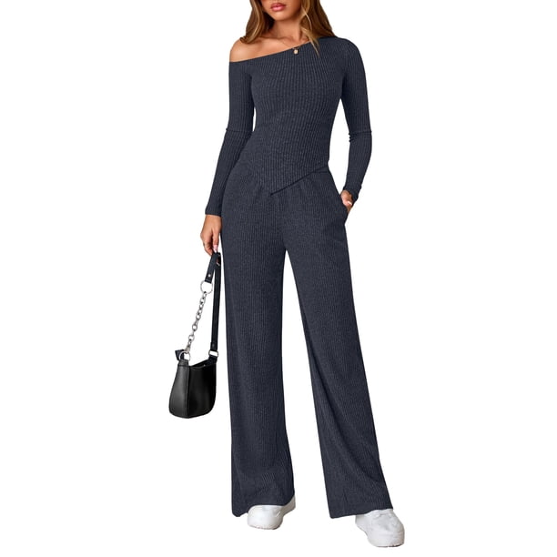 Conjunto de Dos Piezas PRETTYGARDEN Top Descubierto Azul Marino Talle S