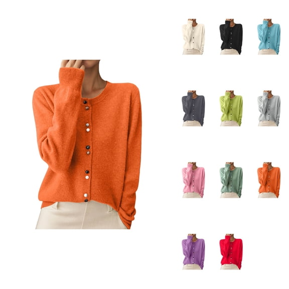 Women's Knit Cardigan Sweater, Soft Round Neck Open Front, Long Sleeve Casual Lightweight Versatile Stylish Loose Fit Cozy Winter Fall Spring Tops with Pockets
