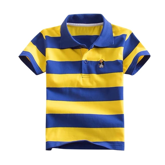 zbxnLI 1-14T Boys Short Sleeve T-Shirts Color Block Striped Button Collared Casual Shirts for Little Boys Clothes