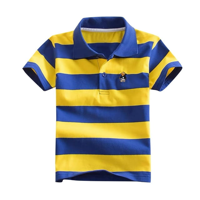 Boy's Button Down Shirts Kids Stripe Tops Boys Short Sleeve Uniform Summer Shirt Yellow 3-4 Years
