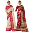 thumbnail image 1 of Pack of Two Sarees for Women Mysore Art Silk Printed Indian Wedding Saree || Diwali Gift Sari Combo, 1 of 3